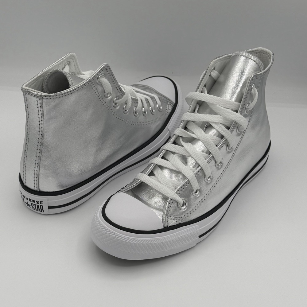 W8.5 Unisex CONVERSE Chuck Taylor ALL STAR HI Metallic Canvas Silver A14875C - Picture 3 of 10